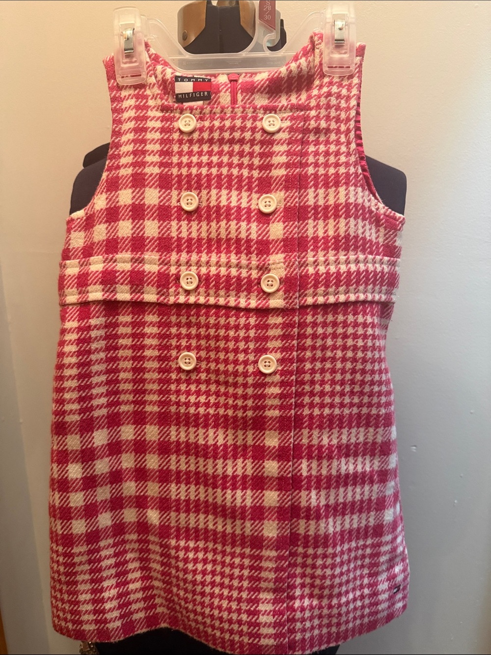 Tommy Hilfiger Pink & White Houndstooth Double-Breasted Dress